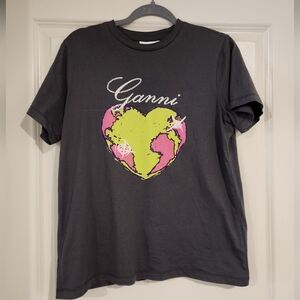 Authentic Ganni gray heart t-shirt